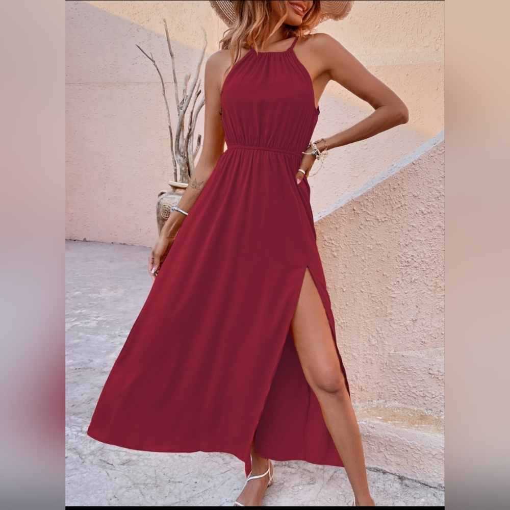 Split Thigh Halter Dress